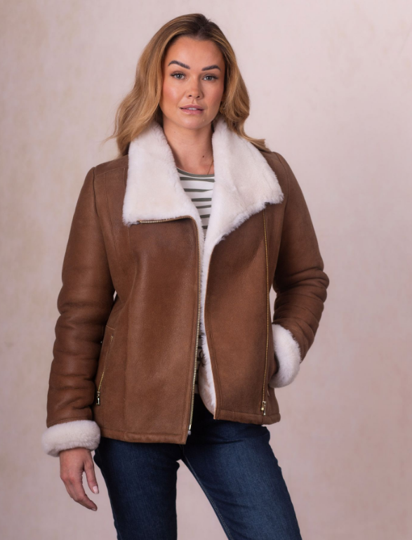 Allerdale Sheepskin Aviator Jacket in Caramel